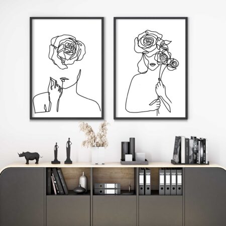 Line art with roses