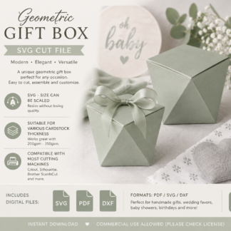 Geometric Gift Box SVG Cut File | Favor Box Template DXF PDF |  Cricut Silhouette (SVG/DXF/PDF)